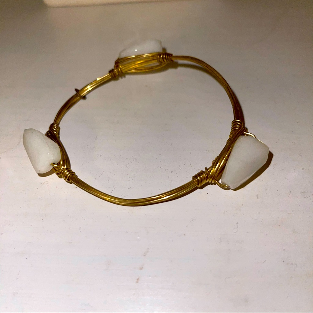 Gold Wire Wrapped White Bracelet